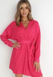 Fuksjowa Sukienka z Paskiem Marzala. Czerwone sukienki damskie Born2be, l, z aplikacjami, z materiału, bez kołnierzyka, bez ramiączek, mini, dopasowane. Za 159.99 zł.