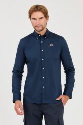 LA MARTINA Granatowa koszula Poplin Stretch. Niebieskie koszule męskie La Martina, l, bez wzorów, bez kołnierzyka, bez ramiączek. W wyprzedaży za 359.99 zł.