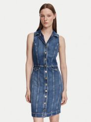 Guess Sukienka jeansowa W6YK24 D1763 Niebieski Slim Fit. Niebieskie sukienki damskie Guess, s, z aplikacjami, z bawełny, bez kołnierzyka, bez ramiączek. Za 794.99 zł.