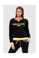 MOSCHINO Czarna bluza z neonowym logo. Czarne bluzy damskie MOSCHINO, s, bez wzorów, z bawełny, bez ramiączek, bez kaptura. W wyprzedaży za 459.99 zł.