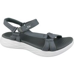 Skechers On The Go 600, damskie, sandały, Szare. Szare sandały damskie Skechers, bez wzorów, z tkaniny, bez obcasa, bez zapięcia. Za 229.99 zł.