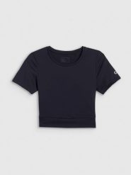 4F Crop top treningowy damski 4F x Anna Lewandowska - czarny S. Czarne topy damskie 4F, l, bez wzorów, z materiału, biznesowe, bez kołnierzyka, bez ramiączek. Za 99.99 zł.