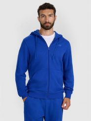 4F Bluza dresowa rozpinana z kapturem męska - niebieska M. Niebieskie bluzy sportowe męskie 4F, m, bez wzorów, z bawełny, z kapturem. Za 99.99 zł.