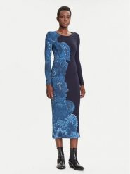 Desigual Sukienka codzienna Limbani 25WWVK31 Granatowy Slim Fit. Niebieskie sukienki damskie Desigual, na co dzień, m, bez wzorów, z wiskozy, bez kołnierzyka, bez ramiączek, proste. Za 489.99 zł.