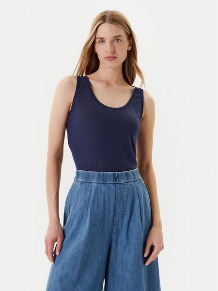 United Colors Of Benetton Top 37UJE8398 Granatowy Regular Fit. Niebieskie topy damskie United Colors Of Benetton, xl, bez wzorów, ze lnu, bez kołnierzyka, bez ramiączek. Za 99.99 zł.