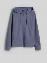 4F Bluza dresowa relaxed z kapturem damska - denim L. Niebieskie bluzy damskie 4F, l, bez wzorów, z denimu, bez ramiączek, z kapturem. Za 169.99 zł.