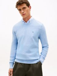 Tommy Hilfiger sweter Mężczyźni Bawełna niebieski, M. Niebieskie swetry męskie Tommy Hilfiger, m, bez wzorów, z bawełny, bez kołnierzyka, bez ramiączek. Za 409.95 zł.