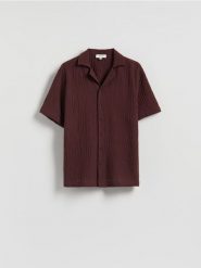 Muślinowa koszula regular fit - bordowy. Czerwone koszule męskie Reserved, l, bez wzorów, bez kołnierzyka, bez ramiączek. Za 139.99 zł.