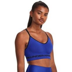 Biustonosz sportowy Under Armour Seamless Low Long Bra. Niebieskie bielizna sportowa damska Under Armour, bez wzorów. Za 119.99 zł.