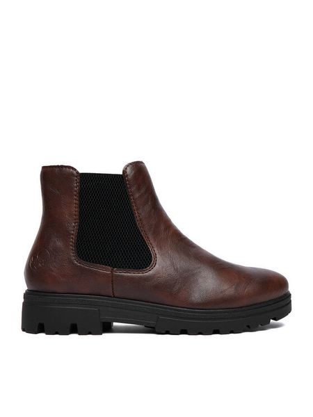Rieker Botki CEO-43072-22 Brązowy. Brązowe botki damskie Rieker, bez wzorów, ze skóry, bez obcasa, na płaskiej podeszwie, bez zapięcia. Za 369.99 zł.