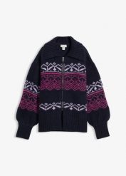 Krótki kardigan z norweskim wzorem. Białe kardigany damskie bonprix, bez wzorów, bez kołnierzyka. Za 159.99 zł.