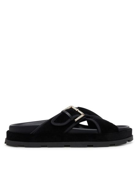 Pollini Klapki SA28094G1MTP0000 Czarny. Czarne klapki damskie Pollini, bez wzorów, z materiału, bez obcasa, bez zapięcia. Za 831.99 zł.