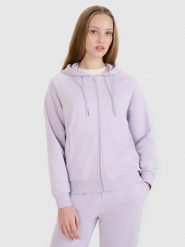 4F Bluza dresowa rozpinana z kapturem damska - fioletowa XXL. Fioletowe bluzy damskie 4F, xs, bez wzorów, z bawełny, sportowe, bez ramiączek, z kapturem. W wyprzedaży za 99.99 zł.