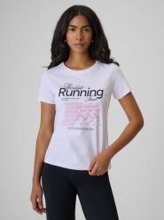 4F T-shirt slim z nadrukiem damski - biały S. Białe t-shirty damskie 4F, s, bez wzorów, z bawełny, klasyczne, bez kołnierzyka, bez ramiączek. Za 59.99 zł.