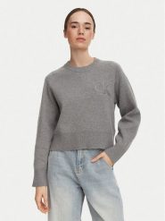 Calvin Klein Jeans Sweter LV047H320G Szary ciemny Regular Fit. Szare swetry nierozpinane damskie Calvin Klein Jeans, xl, bez wzorów, z bawełny, bez kołnierzyka, bez ramiączek. Za 569.99 zł.
