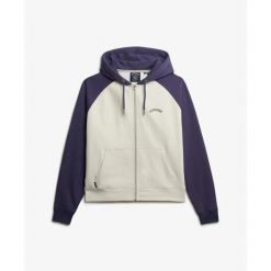 Kurtka dresowa z kapturem, z logo i rękawami raglanowymi dla kobiet Superdry Ess. Białe kurtki sportowe damskie Superdry, xs, bez wzorów, z dresówki, bez ramiączek, z kapturem. Za 328.60 zł.