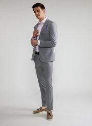 Szare spodnie garniturowe P22SF-6G-009-S-S. Szare eleganckie spodnie męskie Pako Lorente, s, bez wzorów, z elastanu. Za 109.99 zł.