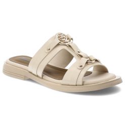 Klapki damskie Artiker, cholewka ze skóry naturalnej wsuwany fason z szerokimi paskami na płaskiej podeszwie, beżowe, 58C1629. Brązowe klapki damskie Artiker, bez wzorów, ze skóry, bez obcasa, na płaskiej podeszwie, bez zapięcia. Za 199.00 zł.