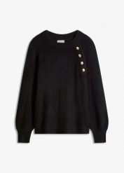 Sweter. Czarne swetry nierozpinane damskie bonprix, bez wzorów, bez kołnierzyka, bez ramiączek. Za 107.99 zł.
