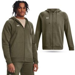Męska bluza z kapturem fitness Under Armour Rival Fleece. Zielone bluzy męskie Under Armour, m, bez wzorów, z kapturem, na fitness i siłownię. Za 283.00 zł.