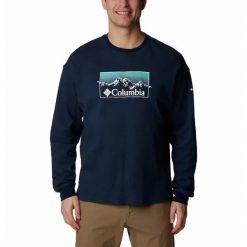 Bluza Turystyczna bez kaptura Męska Columbia Duxbery Relaxed LS Tee. Niebieskie bluzy męskie Columbia, m, bez wzorów, sportowe, bez ramiączek, bez kaptura. Za 167.99 zł.