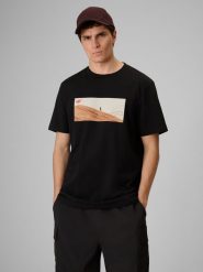 4F T-shirt relaxed z nadrukiem męski - czarny M. Czarne t-shirty męskie 4F, m, bez wzorów, z materiału, bez kołnierzyka, bez ramiączek. Za 79.99 zł.