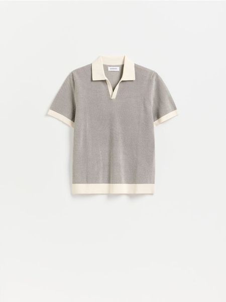 Bawełniany sweter polo - brązowy. Brązowe swetry męskie Reserved, l, bez wzorów, z bawełny, bez kołnierzyka, bez ramiączek. Za 119.99 zł.