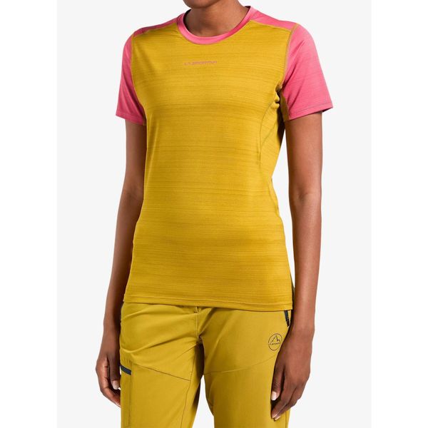 Koszulka szybkoschnąca damska La Sportiva Sunfire T-Shirt. Żółte koszulki sportowe damskie La Sportiva, bez wzorów, bez ramiączek. Za 167.99 zł.