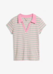 Koszulka polo w prążek z czystej bawełny organicznej. Zielone bluzki damskie bonprix, bez wzorów, z bawełny, bez kołnierzyka, bez ramiączek. Za 54.99 zł.
