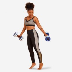 Dół stroju legginsy do gimnastyki w wodzie/aquabike damskie Nabaiji Monica Lia. Czarne legginsy damskie Decathlon, bez wzorów, z materiału. Za 69.99 zł.