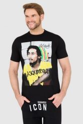 DSQUARED2 Czarny t-shirt z bobem marleyem. Czarne t-shirty męskie Dsquared2, l, bez wzorów, bez kołnierzyka, bez ramiączek. W wyprzedaży za 699.99 zł.
