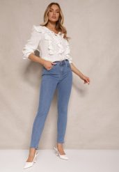 Niebieskie Jeansy High Waist Regular z Bawełną Elisira. Niebieskie jeansy damskie Renee, bez wzorów, z bawełny, z podwyższonym stanem. Za 59.99 zł.