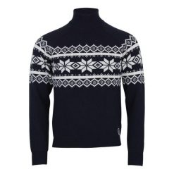 Sweter z wysokim dekoltem Peak Mountain Clyde. Niebieskie swetry męskie Peak Mountain, bez wzorów, sportowe, bez kołnierzyka, bez ramiączek. W wyprzedaży za 286.50 zł.