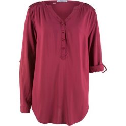 Tunika z wiskozy z dekoltem w serek, długi rękaw bonprix czerwony rododendron. Fioletowe tuniki damskie bonprix, bez wzorów, z wiskozy, bez ramiączek. Za 54.99 zł.