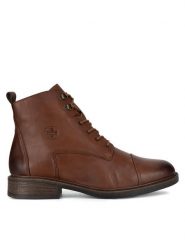 Rieker Trzewiki 71442-25 Brązowy. Brązowe botki damskie Rieker, bez wzorów, ze skóry, bez obcasa, na płaskiej podeszwie, bez zapięcia. Za 359.00 zł.