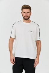 ARMANI EXCHANGE Biały t-shirt. Białe t-shirty męskie Armani Exchange, l, bez wzorów, bez kołnierzyka, bez ramiączek. W wyprzedaży za 262.99 zł.