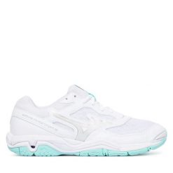 Buty halowe Mizuno. Białe obuwie sportowe damskie Mizuno, bez wzorów, bez zapięcia, mizuno wave. Za 389.99 zł.