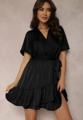 Czarna Sukienka Perassa. Czarne sukienki damskie Renee, na lato, m, bez wzorów, z materiału, bez kołnierzyka, bez ramiączek, mini, kopertowe. Za 109.99 zł.