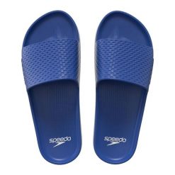 Klapki basenowe antypoślizgowe męskie Speedo Slide Entry. Niebieskie klapki męskie Speedo, bez wzorów, z materiału, bez zapięcia. Za 69.99 zł.