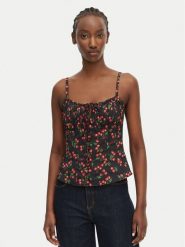 Guess Top W6YH97 W4497 Czarny Regular Fit. Czarne topy damskie Guess, l, z aplikacjami, z bawełny, bez kołnierzyka, bez ramiączek. Za 344.99 zł.