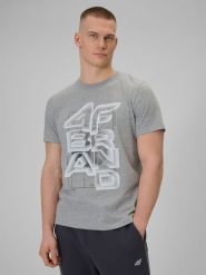 4F T-shirt regular z nadrukiem męski - szary XXL. Szare t-shirty męskie 4F, m, bez wzorów, z bawełny, bez kołnierzyka, bez ramiączek. W wyprzedaży za 59.99 zł.