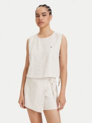 Tommy Jeans Top DW0DW22779 Beżowy jasny Regular Fit. Brązowe topy damskie Tommy Jeans, s, bez wzorów, z jeansu, bez kołnierzyka, bez ramiączek. Za 329.99 zł.