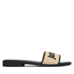 Klapki Just Cavalli. Brązowe klapki damskie Just Cavalli, bez wzorów, bez obcasa, bez zapięcia. Za 555.99 zł.