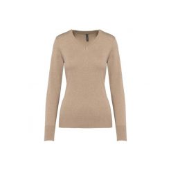 Damski sweter v-neck Kariban. Brązowe swetry nierozpinane damskie KARIBAN, na zimę, bez wzorów, bez kołnierzyka, bez ramiączek. Za 201.50 zł.