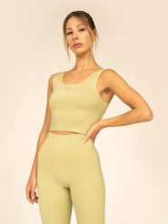 4F Crop-top treningowy z materiałów z recyklingu damski 4F x Anna Lewandowska L. Niebieskie topy damskie 4F, l, bez wzorów, z materiału, bez kołnierzyka, bez ramiączek. Za 149.99 zł.