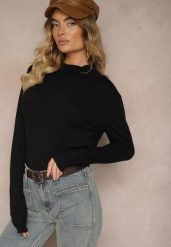 Czarny Klasyczny Sweter ze Stójką Miridra. Czarne swetry nierozpinane damskie Renee, z aplikacjami, z jeansu, biznesowe, bez kołnierzyka, bez ramiączek. Za 44.99 zł.