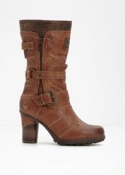 Botki Mustang. Brązowe botki damskie bonprix, bez wzorów, bez obcasa, na obcasie, bez zapięcia. Za 379.99 zł.