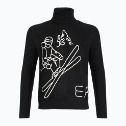 Sweter męski EA7 Emporio Armani Mountain Apres Ski Embroidery Knitted. Czarne swetry męskie EA7 Emporio Armani, na zimę, m, bez wzorów, z materiału, eleganckie, bez kołnierzyka, bez ramiączek. Za 1,029.00 zł.
