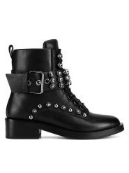 Eva Minge Botki ASMA-5266A-12A Czarny. Czarne botki damskie Eva Minge, bez wzorów, ze skóry, bez obcasa, na płaskiej podeszwie, bez zapięcia. Za 527.99 zł.