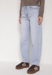 Niebieskie Jeansy o Fasonie Slouchy z Wysokim Stanem Zarinvia. Niebieskie jeansy damskie Born2be, bez wzorów, z jeansu, biznesowe, z podwyższonym stanem. Za 119.99 zł.